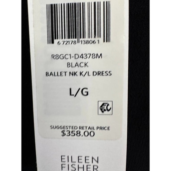 NWT Eileen Fisher Ballet NK K/L Dress, Black size L Silk Georgette Crepe $358 - Picture 5 of 5